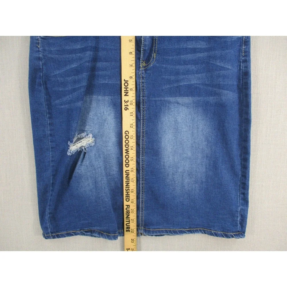 Buzz Jeans Womens Distressed Denim Skirt Wash Blue Knee Length Sz 35 waist